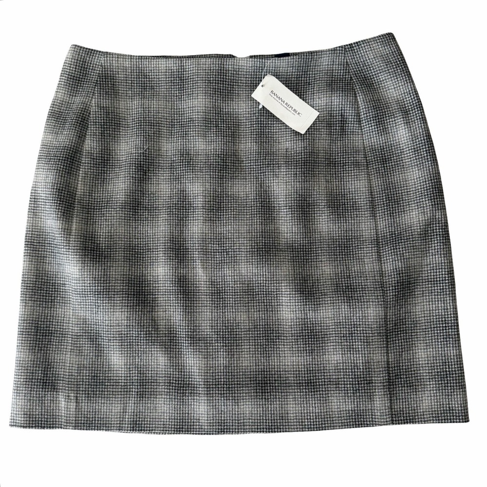 Banana Republic Plaid Wool Skirt Sz 8 Black White Lined NWT Preppy Career Scandi